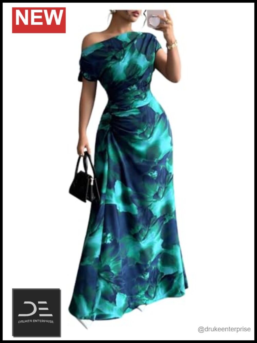 Women's Formal Asymmetrical Neck Sleeveless Floral Maxi Dress Gown